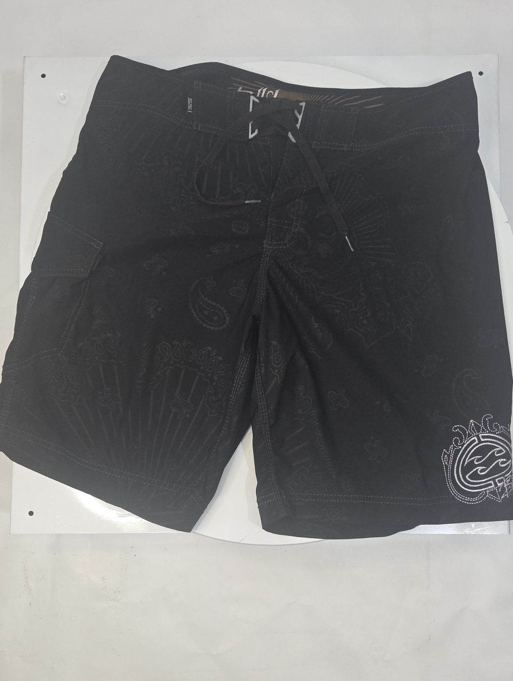 Vintage Y2K Billabong Platinum Board Shorts Skull Paisley Black Size 36